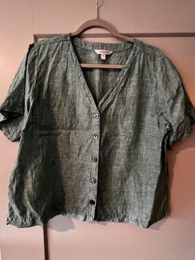 Garnet Hill Short-Sleeve Linen Button Front Top